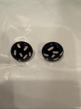 Source Unknown Black Resin Dot Drop Earrings with Cream Accents